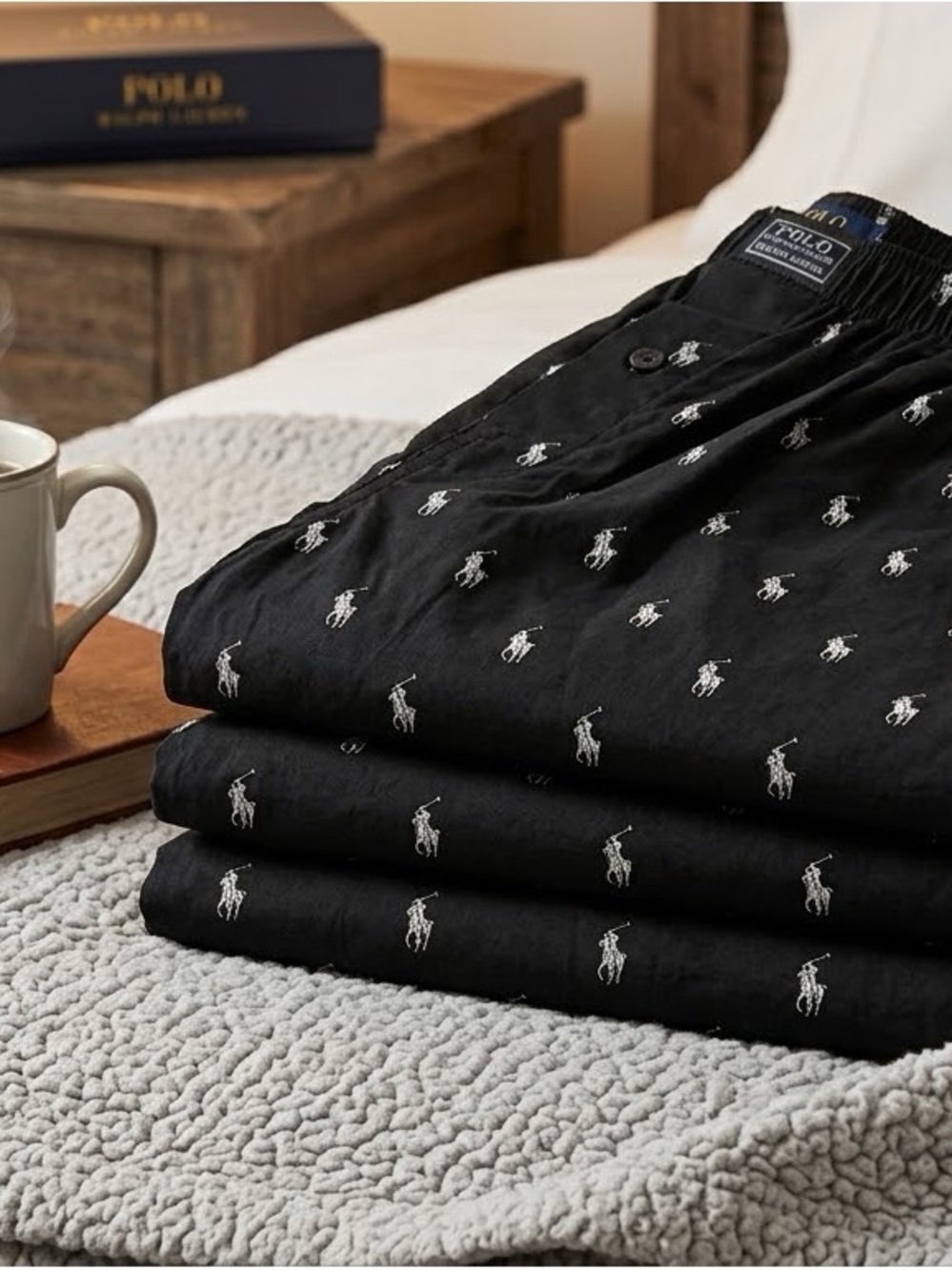 Polo by Ralph Lauren Black pajama pants with White Pony Embroidery